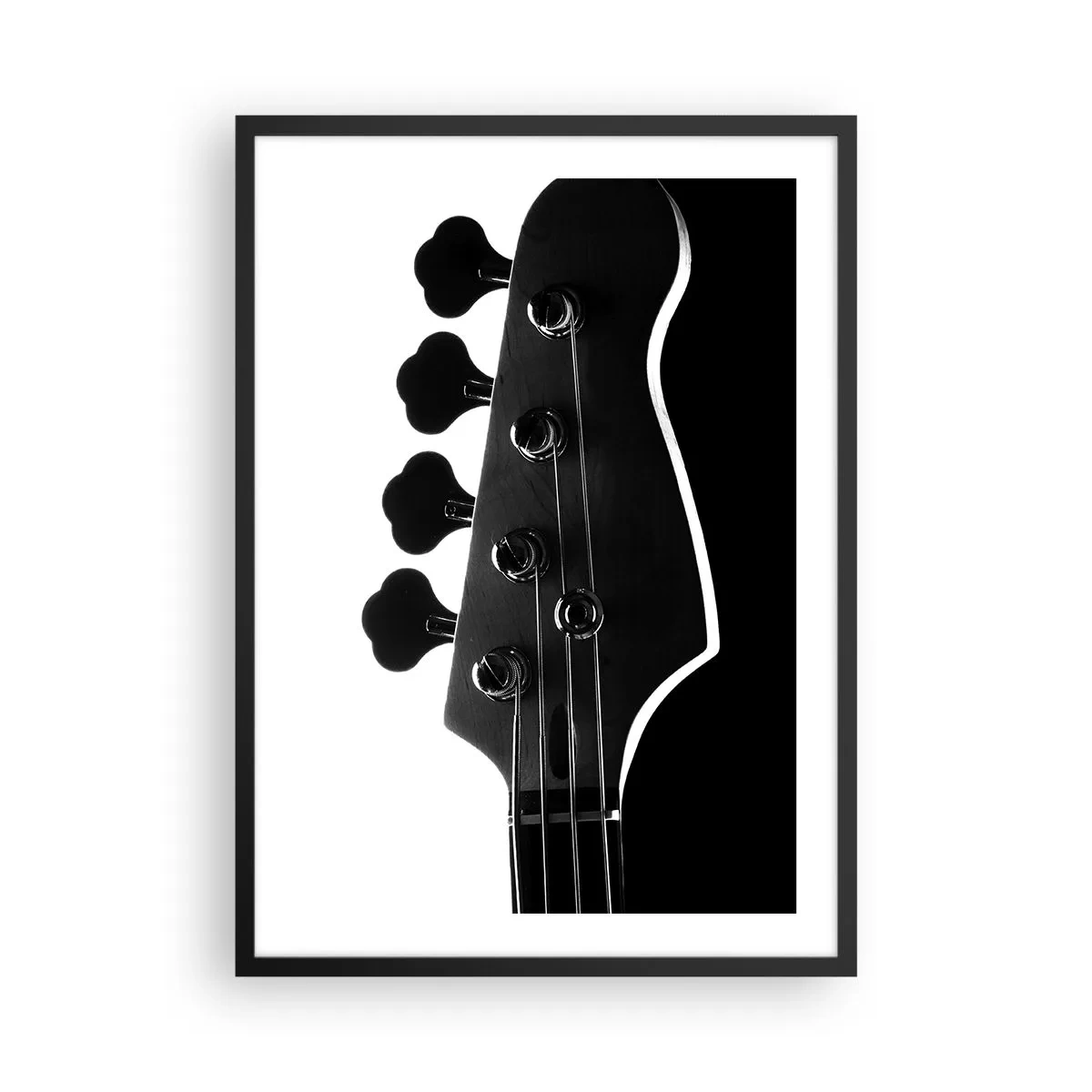 Plakat i sort ramme - Et minimalistisk sort-hvidt musiktema med en elektrisk guitar. - 50x70cm - Stilhed i klipper - Moderne vægdekoration til stue og soveværelse ARTTOR
