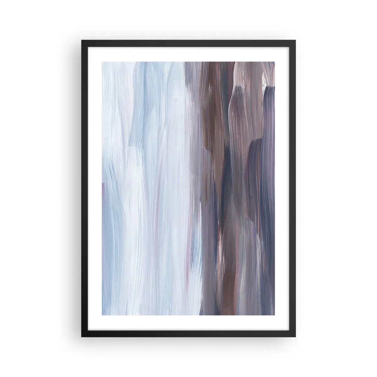 Plakat i sort ramme - Abstrakte penselstrøg i nuancer af blå og brun - 50x70cm - Elementer: vand - Moderne vægdekoration til stue og soveværelse ARTTOR