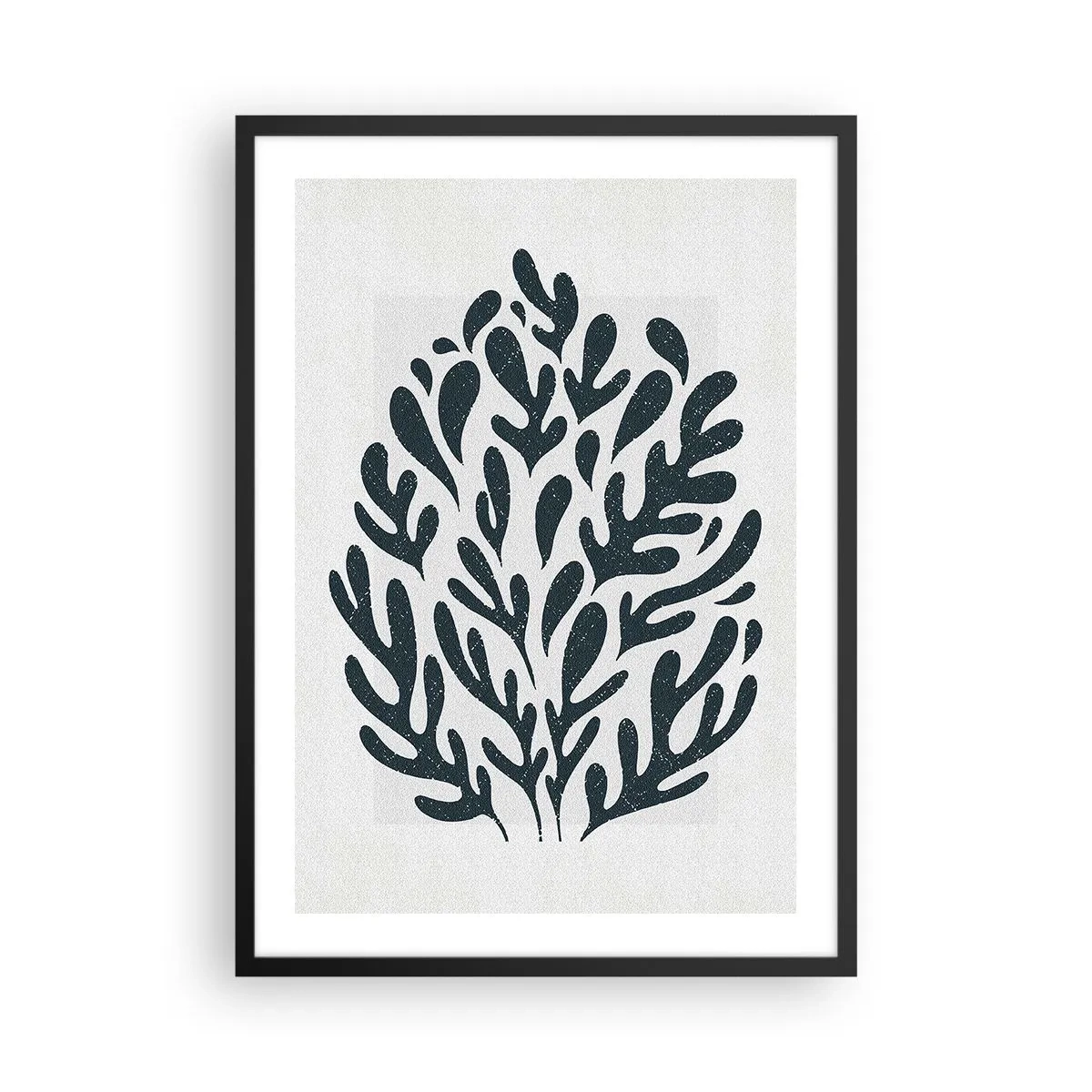 Plakat i sort ramme - Sort plantekomposition på en lys baggrund - 50x70cm - Naturens former - Moderne vægdekoration til stue og soveværelse ARTTOR