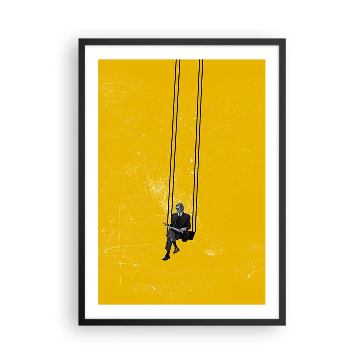 Plakat i sort ramme - Minimalistisk grafik med en figur på en gynge - 50x70cm - En dag som alle andre - Moderne vægdekoration til stue og soveværelse ARTTOR