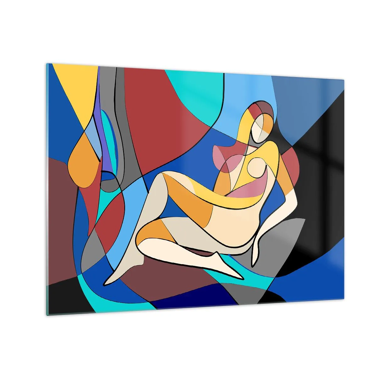 Billede på glas - Kubistisk kvinde i en abstrakt komposition - 70x50cm - Kubistisk nøgen - Moderne vægdekoration til stue og soveværelse ARTTOR