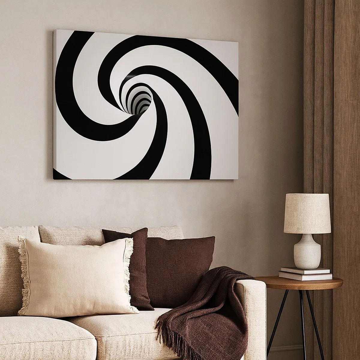 Lærredstryk - Billede på lærred - Abstrakt sort-hvid spiral med en hvirveleffekt - 70x50cm - Overgiver du dig til vortexen? - Moderne vægdekoration til stue og soveværelse ARTTOR