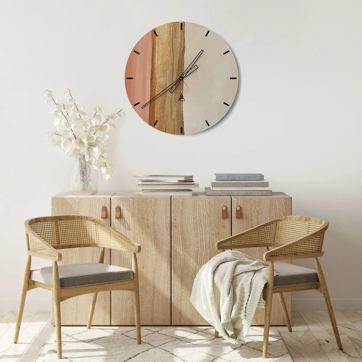 Vægur, Uret - Lodrette striber i nuancer af beige, træ og terrakotta - 30x30cm - Lodret sammensætning - Moderne vægdekoration til stue, køkken og soveværelse ARTTOR