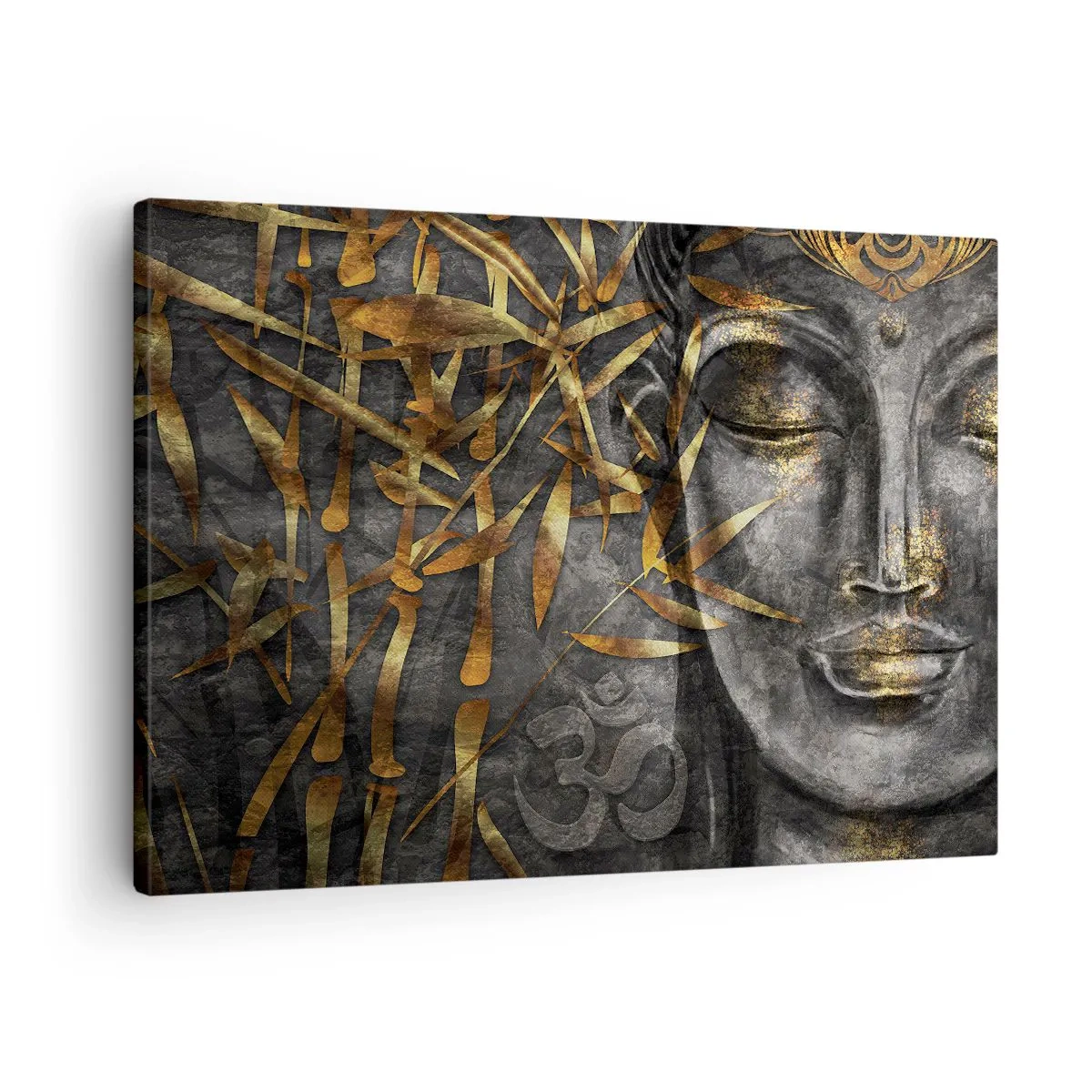 Lærredstryk - Billede på lærred - Zen Buddha-billede med gyldne bambus - 70x50cm - Mærk freden - Moderne vægdekoration til stue og soveværelse ARTTOR
