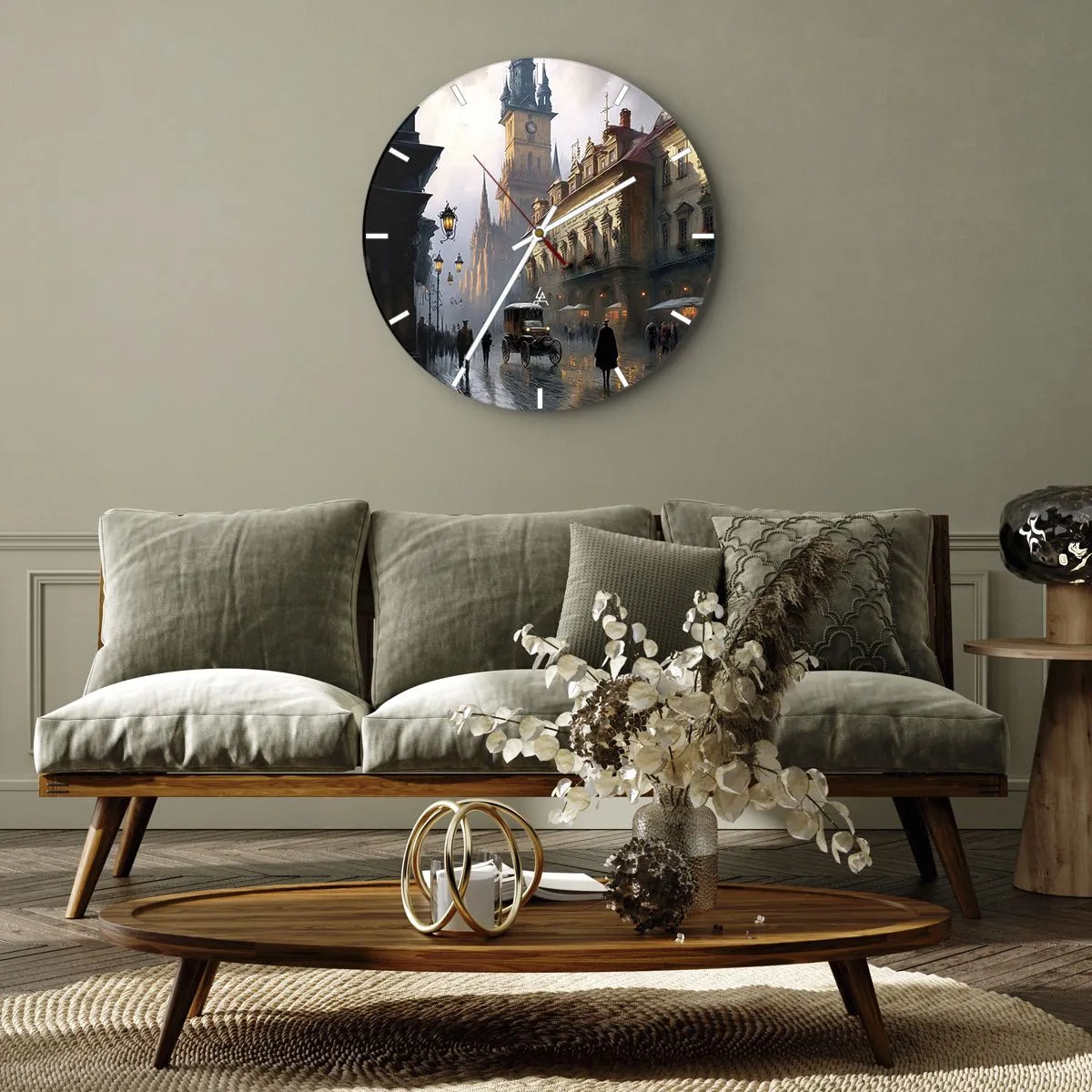 Vægur, Uret - Aftenvandring gennem den historiske bymidte - 30x30cm - Magien i en aften i Prag - Moderne vægdekoration til stue, køkken og soveværelse ARTTOR