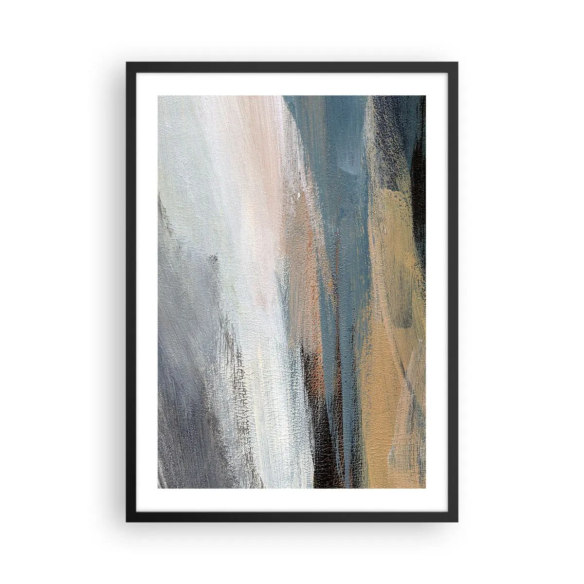 Plakat i sort ramme - En abstrakt komposition i dæmpede farver - 50x70cm - Abstraktion: nordligt landskab - Moderne vægdekoration til stue og soveværelse ARTTOR
