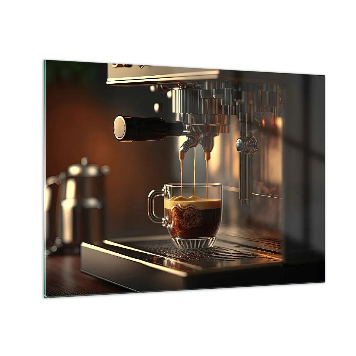 Billede på glas - Espressokaffe i et glas med skum - 70x50cm - En sensuel blanding - Moderne vægdekoration til stue og soveværelse ARTTOR