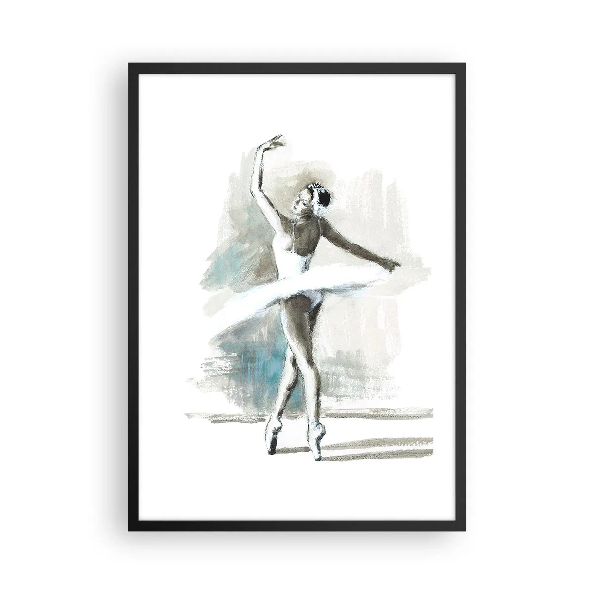 Plakat i sort ramme - En balletdanser i en hvid kjole, der optræder - 50x70cm - Fortryllet til en svane - Moderne vægdekoration til stue og soveværelse ARTTOR