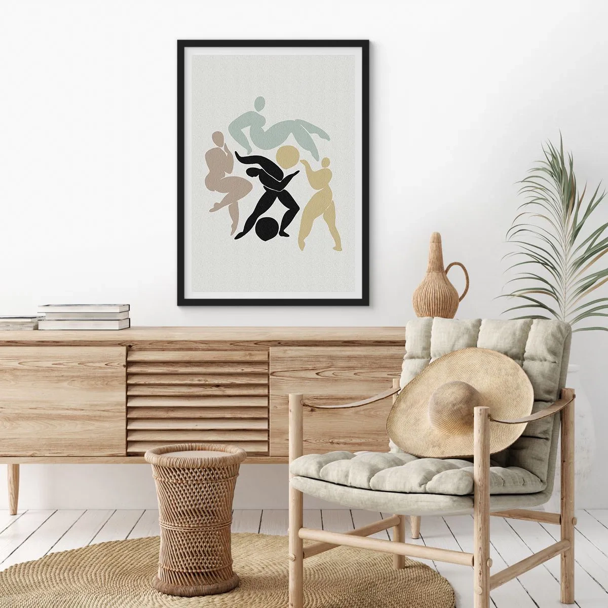 Plakat i sort ramme - Abstrakte silhuetter af figurer i dynamisk bevægelse - 50x70cm - Bevægelse for sundhed og skønhed - Moderne vægdekoration til stue og soveværelse ARTTOR