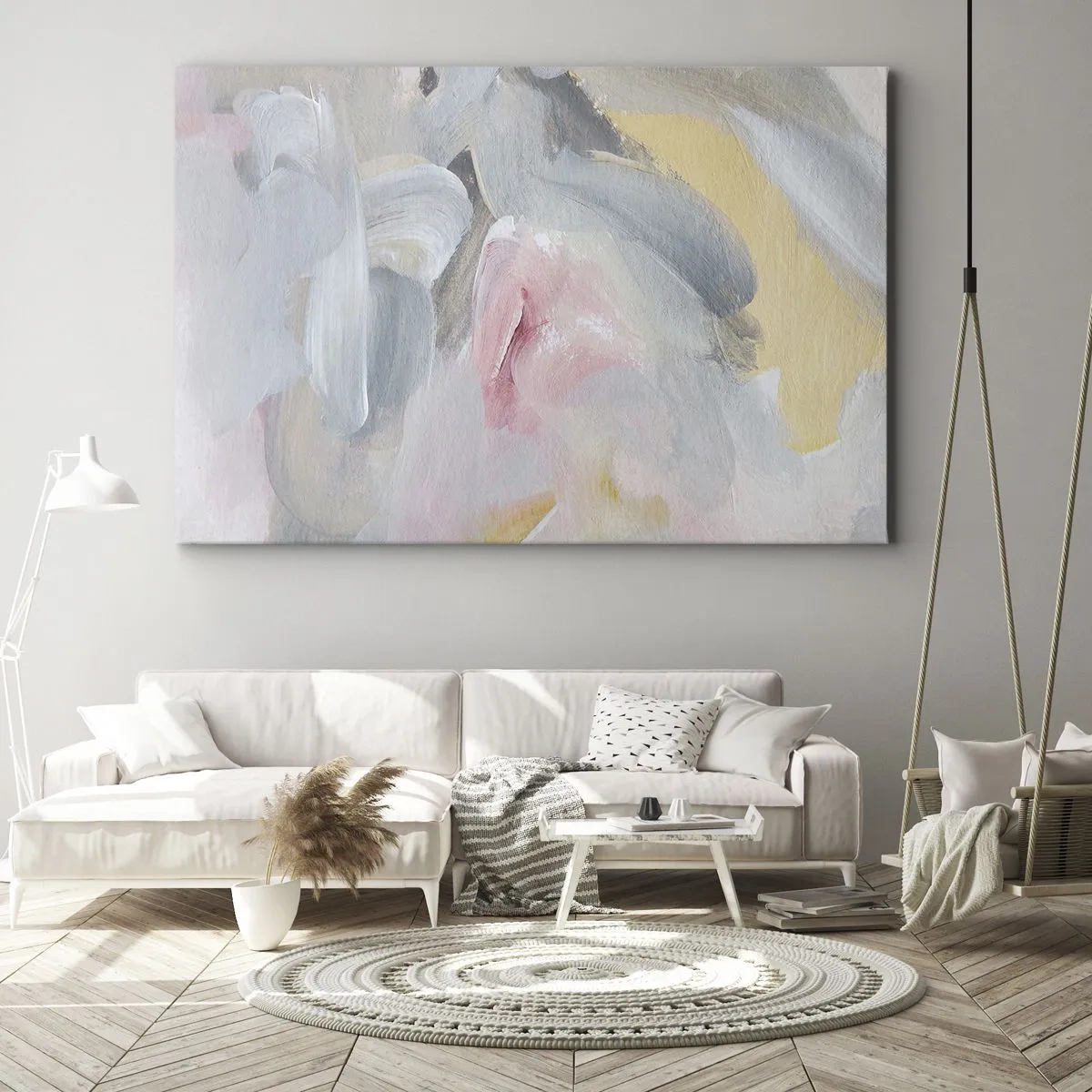 Lærredstryk - Billede på lærred - Abstrakte pastelstrøg i nuancer af lyserød og grå. - 70x50cm - I en pastelfarvet verden - Moderne vægdekoration til stue og soveværelse ARTTOR