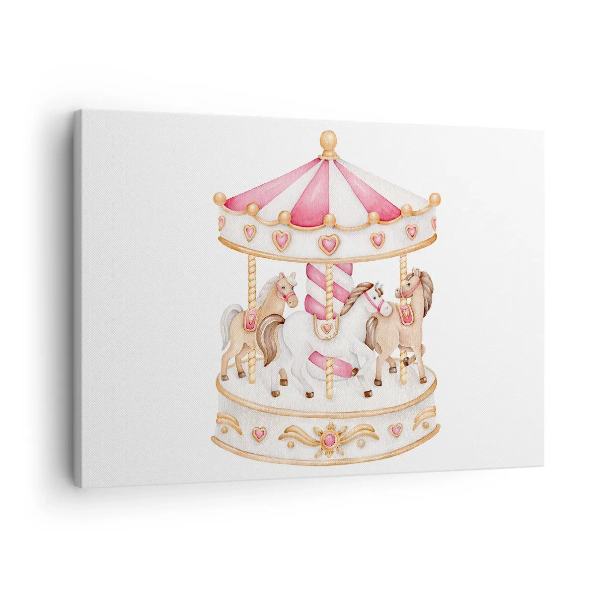 Lærredstryk - Billede på lærred - Farverig vintage karrusel med heste - 70x50cm - Barndommens søde verden - Moderne vægdekoration til stue og soveværelse ARTTOR