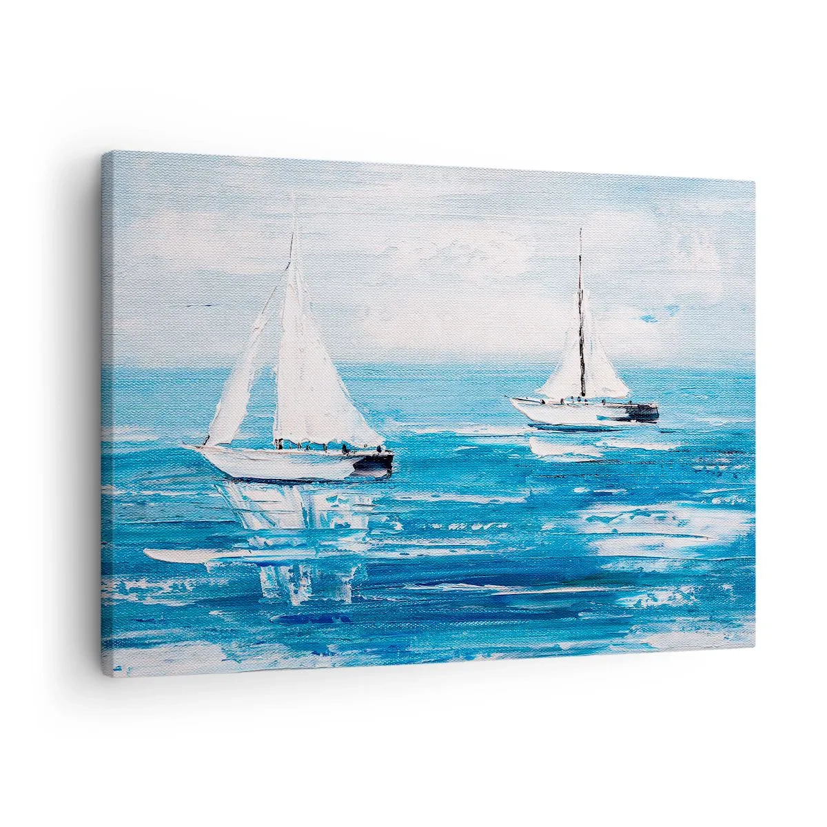 Lærredstryk - Billede på lærred - Yachter på det blå hav i kunstnerisk stil - 70x50cm - Med en ven ved din side - Moderne vægdekoration til stue og soveværelse ARTTOR