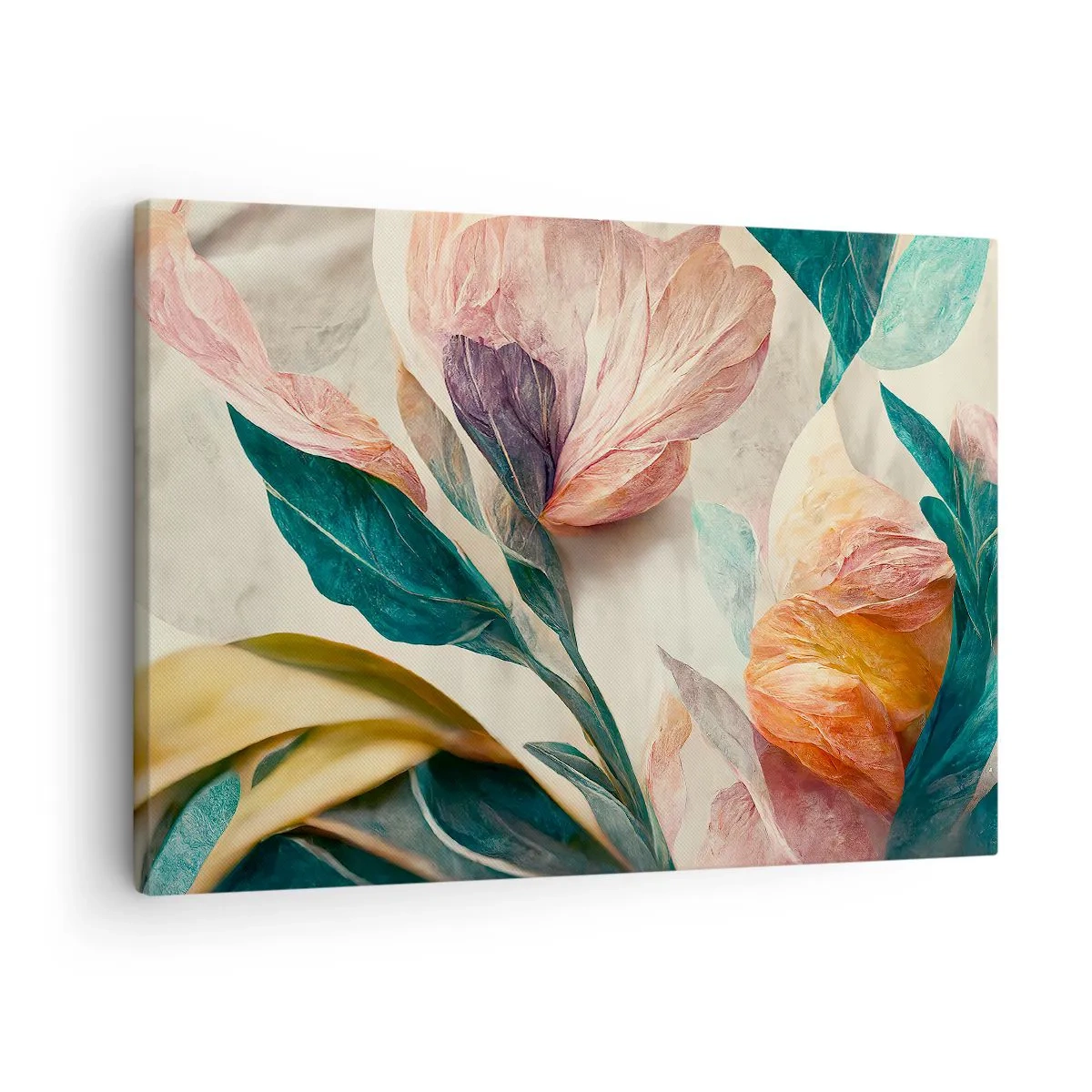 Lærredstryk - Billede på lærred - Farverige tropiske blomster på en lys baggrund - 70x50cm - Blomster på de sydlige øer - Moderne vægdekoration til stue og soveværelse ARTTOR