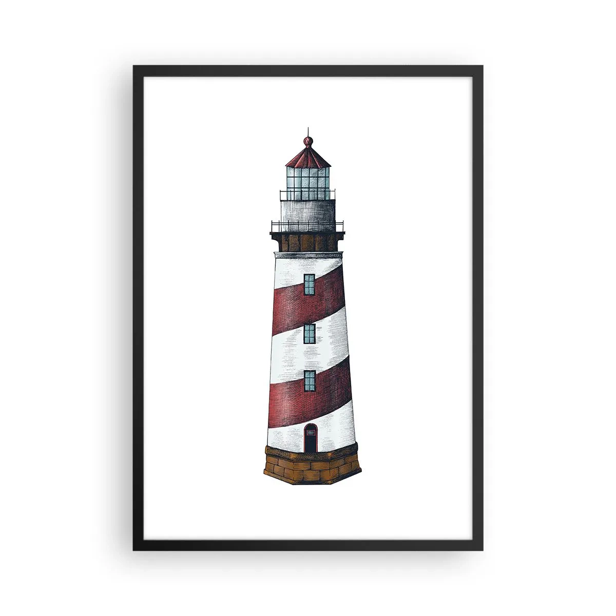 Plakat i sort ramme - Illustration af fyrtårn i klassisk stil - 50x70cm - Altid på vagt - Moderne vægdekoration til stue og soveværelse ARTTOR