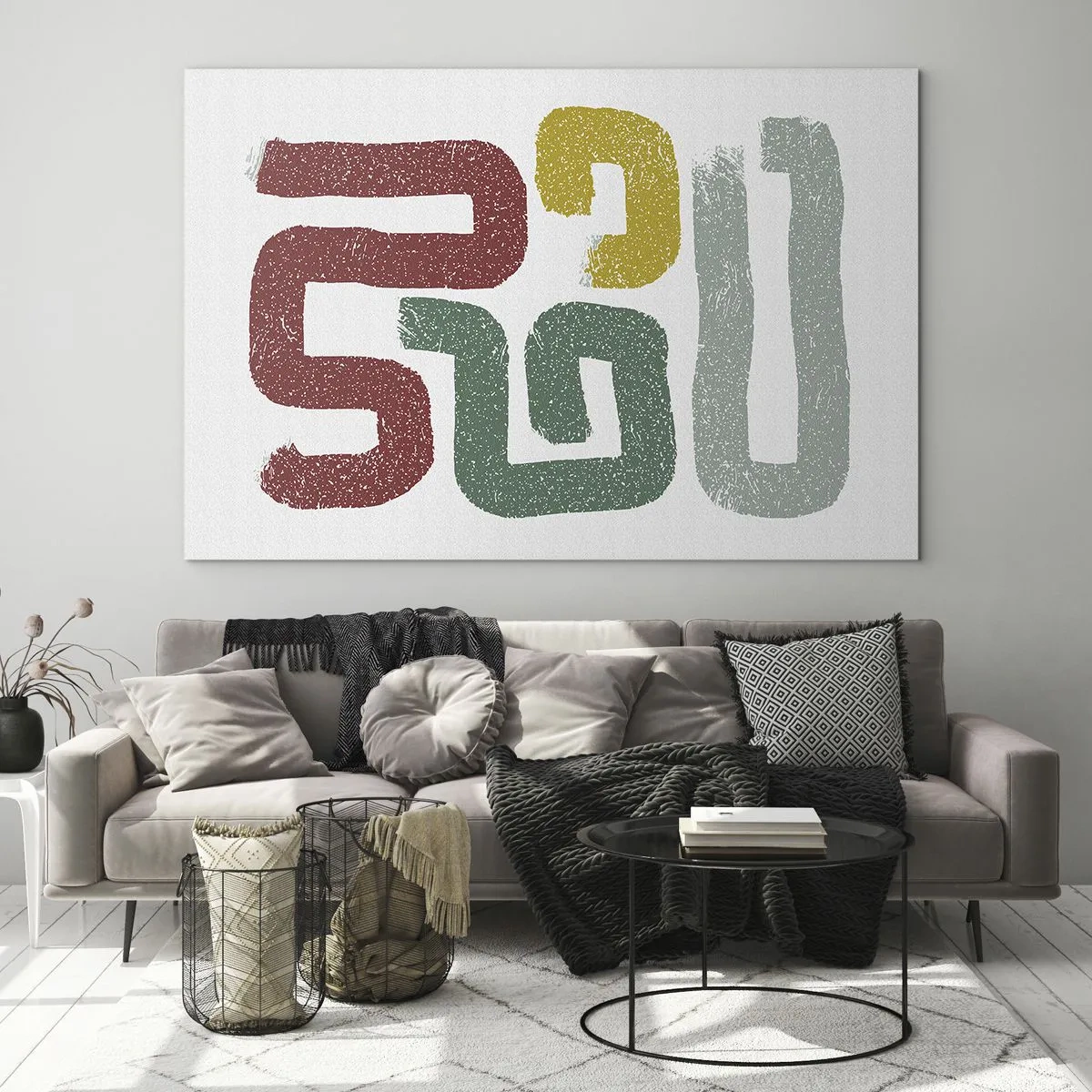 Billede på glas - Farverige abstrakte skilte på en hvid baggrund - 70x50cm - På et ukendt sprog - Moderne vægdekoration til stue og soveværelse ARTTOR