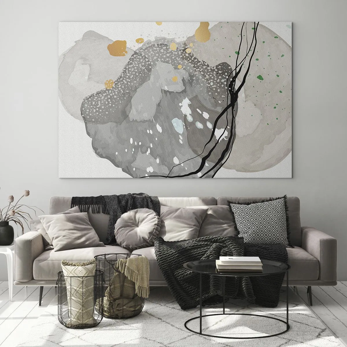 Billede på glas - Organiske former og pletter i afdæmpede farver med detaljer - 70x50cm - Organisk komposition - Moderne vægdekoration til stue og soveværelse ARTTOR
