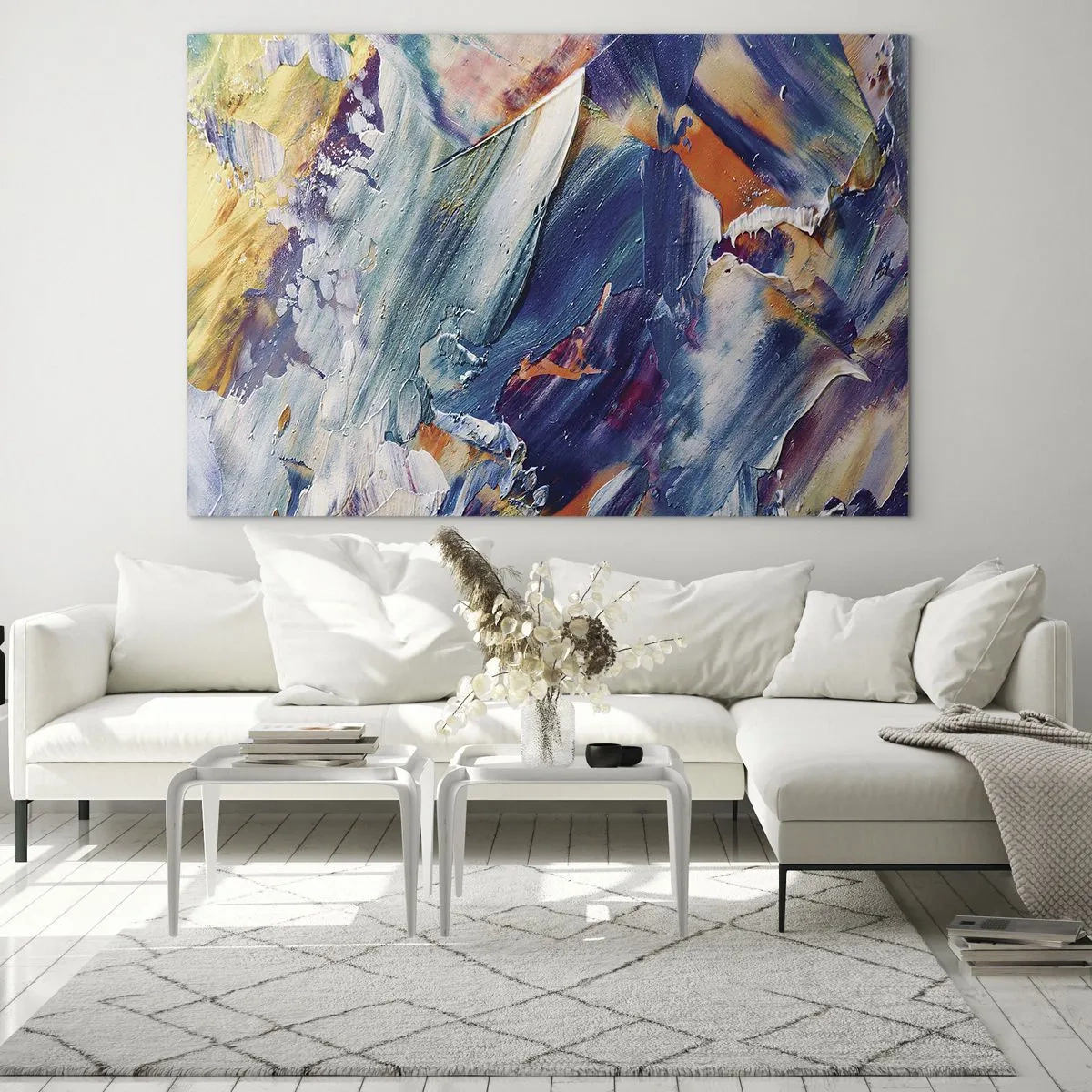 Billede på glas - Dynamisk abstraktion med tykke penselstrøg - 70x50cm - Forvirring af farver - Moderne vægdekoration til stue og soveværelse ARTTOR