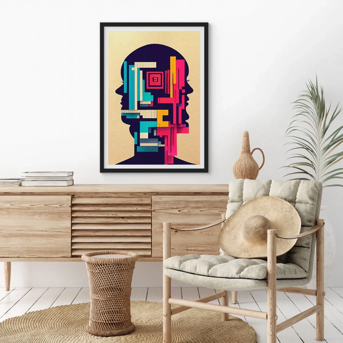 Plakat i sort ramme - Abstrakt silhuet med geometriske former - 50x70cm - Nye slips - Moderne vægdekoration til stue og soveværelse ARTTOR