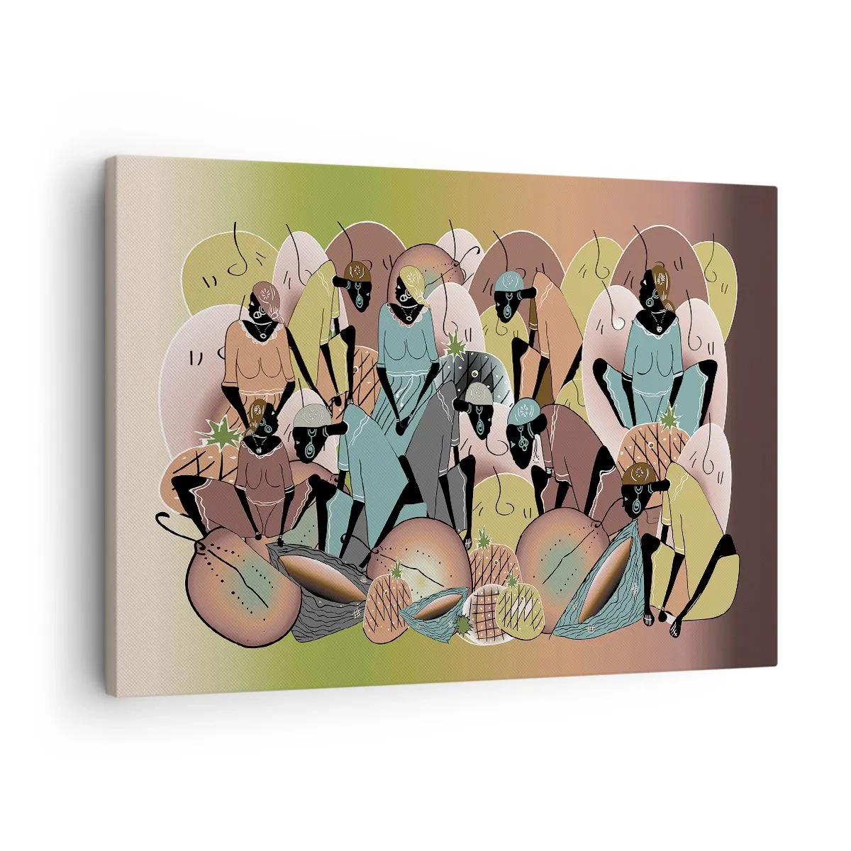 Lærredstryk - Billede på lærred - En farverig abstrakt komposition inspireret af afrikansk kultur - 70x50cm - Den store fejring er på vej - Moderne vægdekoration til stue og soveværelse ARTTOR