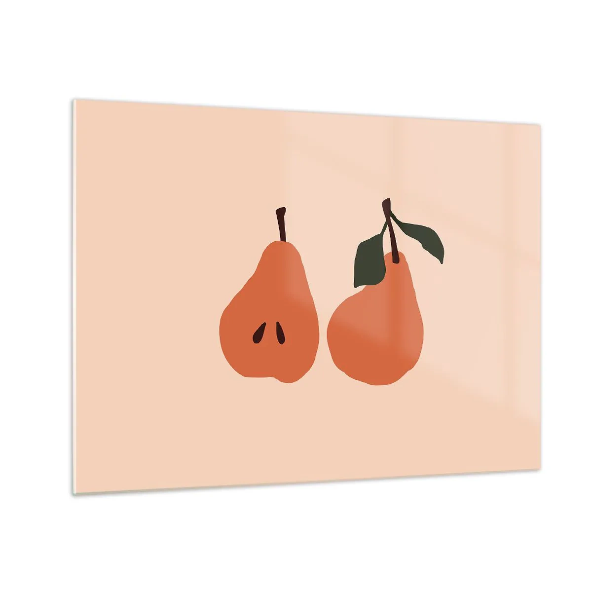 Billede på glas - Illustration af to pærer på en beige baggrund i minimalistisk stil - 70x50cm - Sødmen selv - Moderne vægdekoration til stue og soveværelse ARTTOR