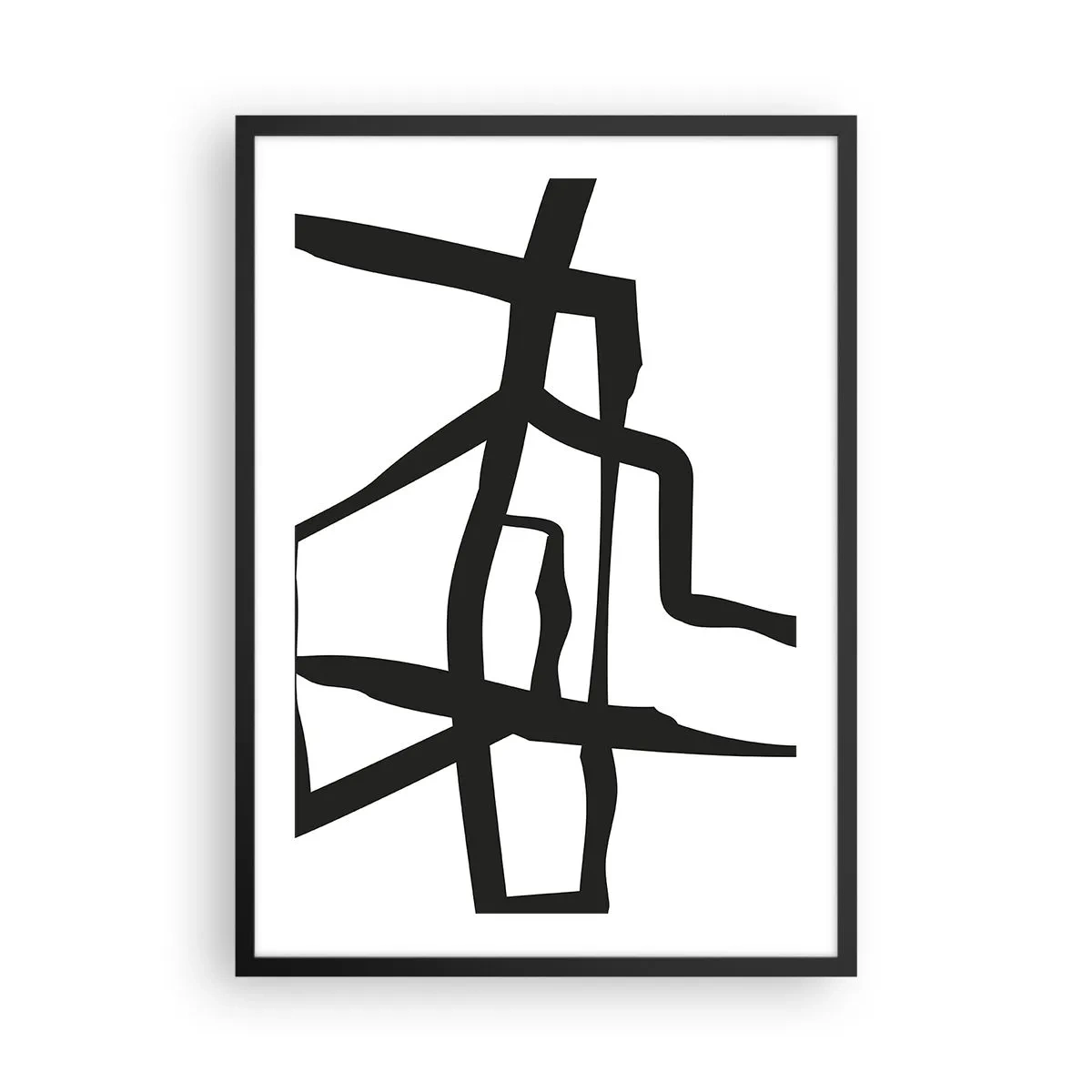 Plakat i sort ramme - Abstrakt komposition af sorte linjer på en hvid baggrund - 50x70cm - Sort og hvid konstruktion - Moderne vægdekoration til stue og soveværelse ARTTOR