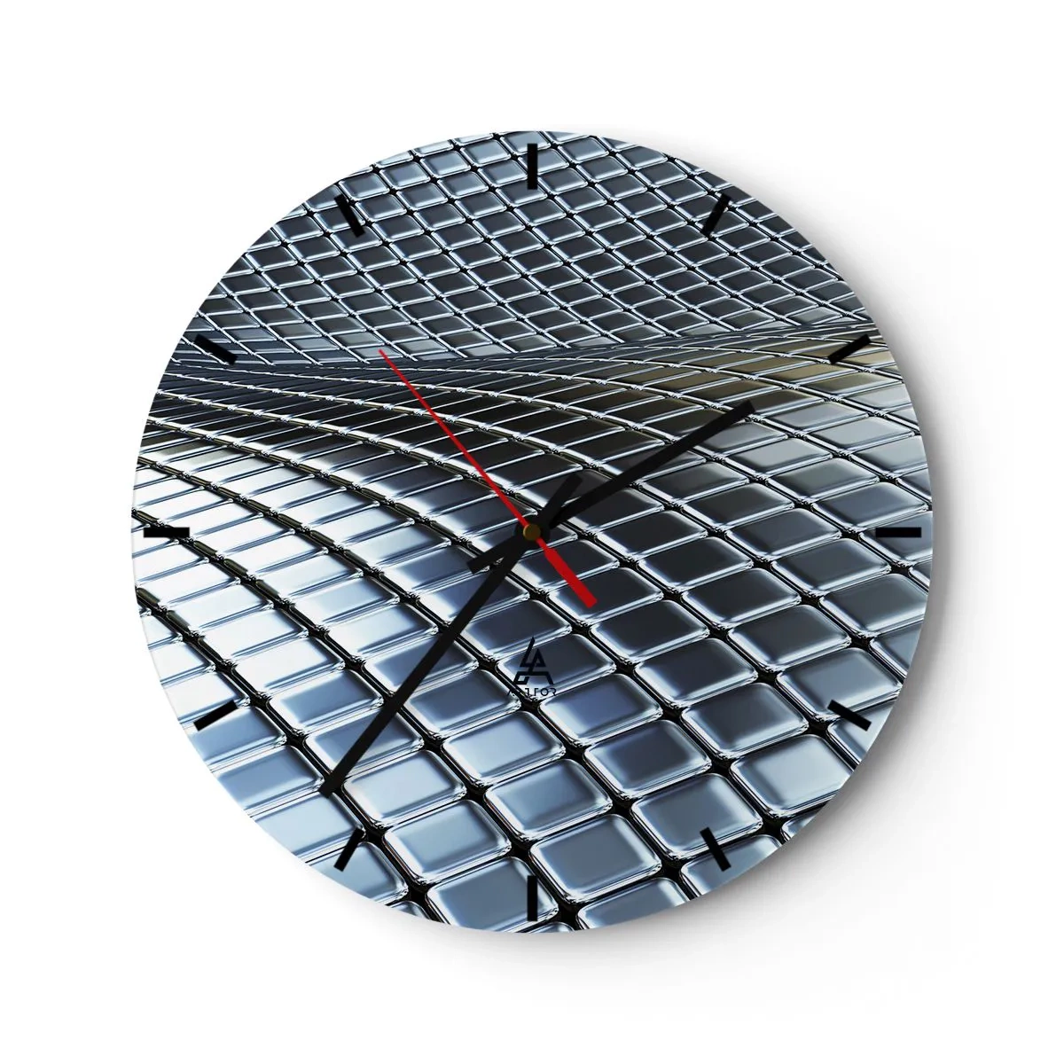 Vægur, Uret - Futuristisk overflade lavet af metalpaneler i en sølvfarvet nuance - 30x30cm - Bølge i metallisk sølv - Moderne vægdekoration til stue, køkken og soveværelse ARTTOR