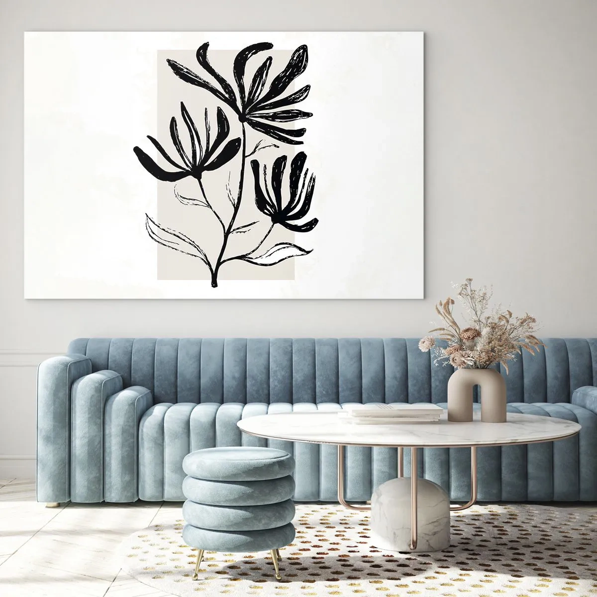 Billede på glas - Sort skitse af en plante på en lys baggrund - 70x50cm - Skitse til et herbarium - Moderne vægdekoration til stue og soveværelse ARTTOR