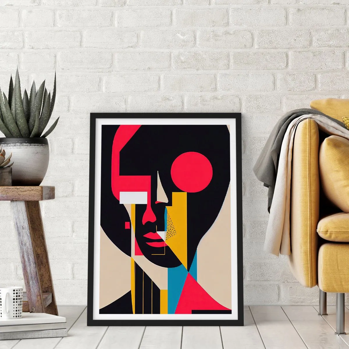 Plakat i sort ramme - Abstrakt portræt i en geometrisk komposition - 50x70cm - Hendes indre verden - Moderne vægdekoration til stue og soveværelse ARTTOR