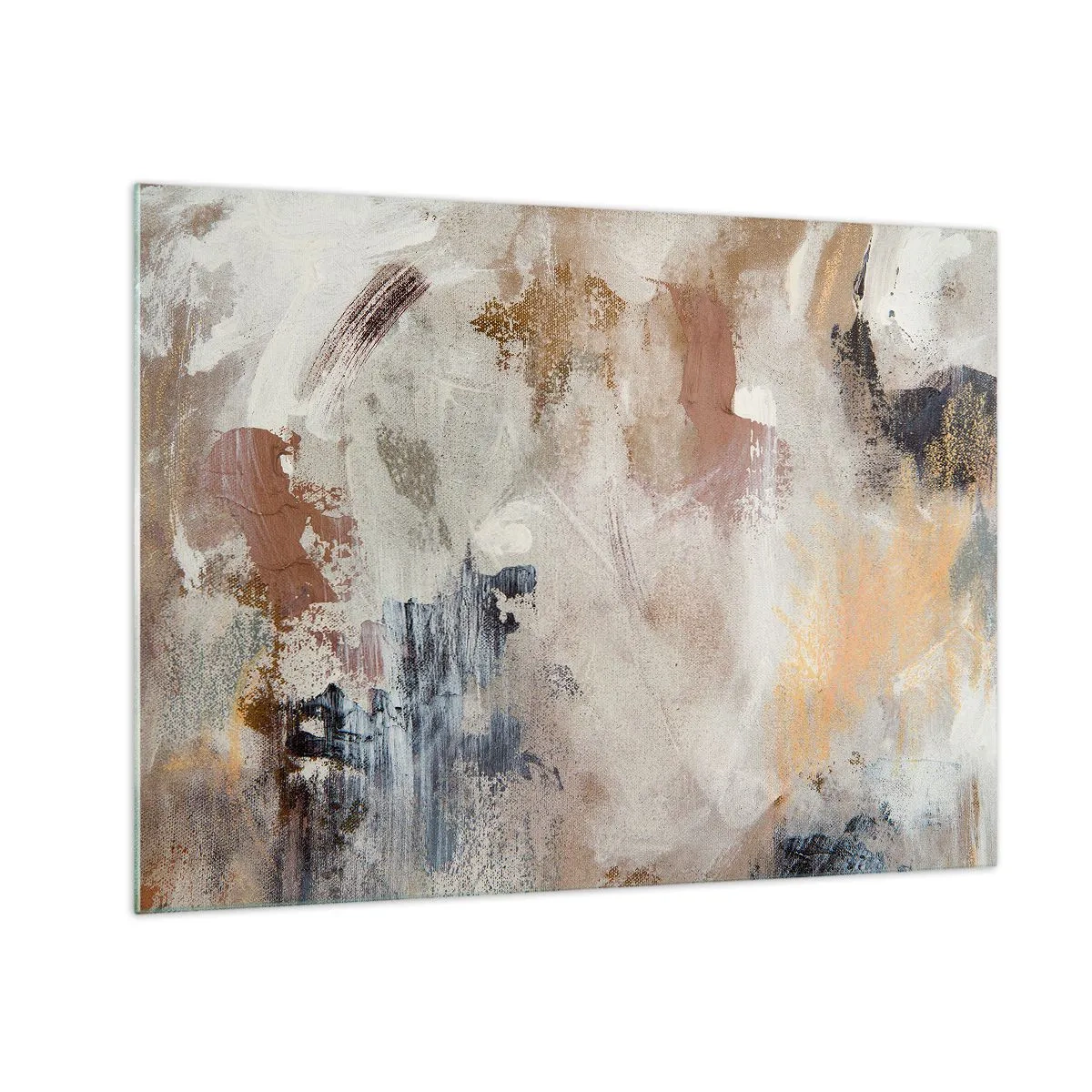 Billede på glas - Beige og brun abstrakt komposition i en diset stil - 70x50cm - Tågeagtig abstraktion - Moderne vægdekoration til stue og soveværelse ARTTOR