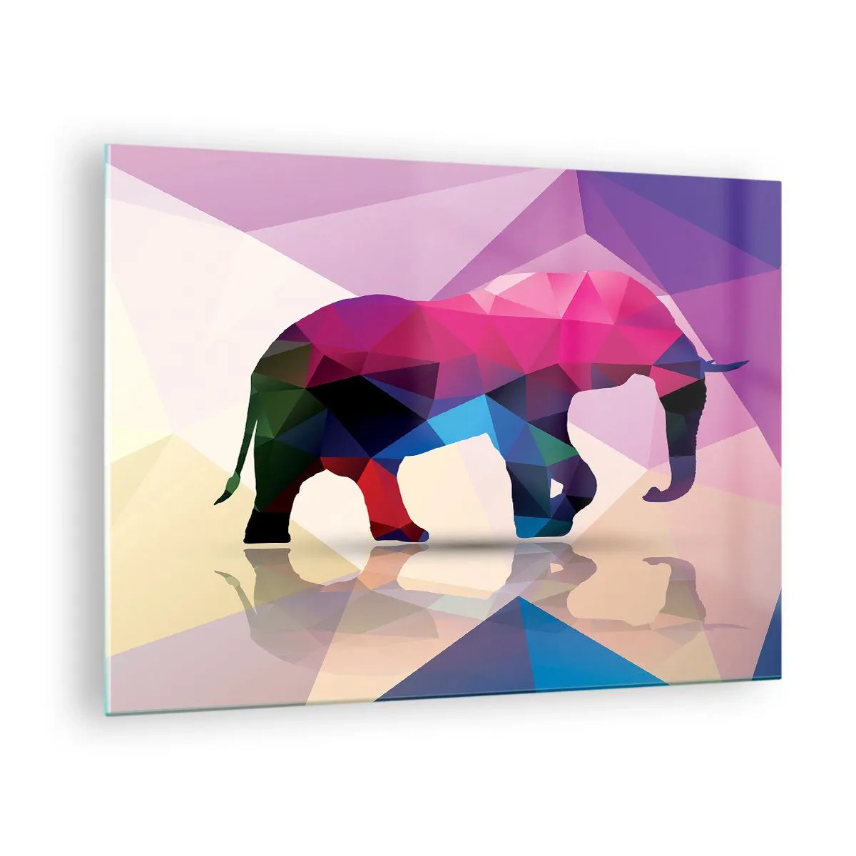 Billede på glas - Geometrisk elefant i levende farverig abstraktion - 70x50cm - Krystal dinosaur - Moderne vægdekoration til stue og soveværelse ARTTOR