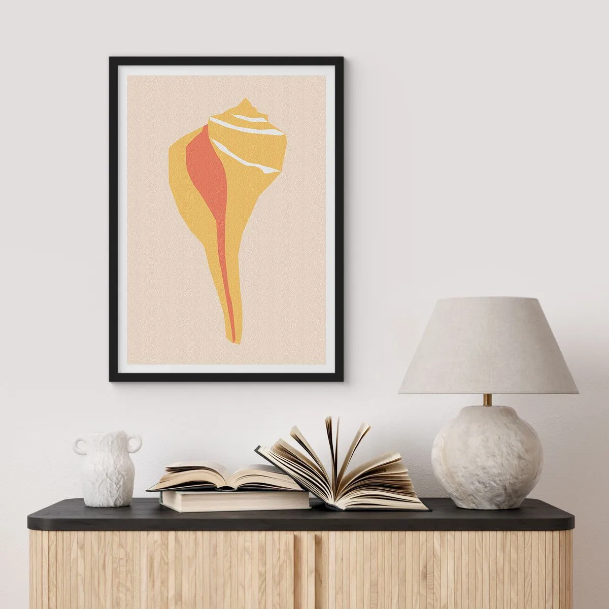 Plakat i sort ramme - Minimalistisk skalgrafik i varme farver - 50x70cm - Organisk abstraktion - vækst - Moderne vægdekoration til stue og soveværelse ARTTOR