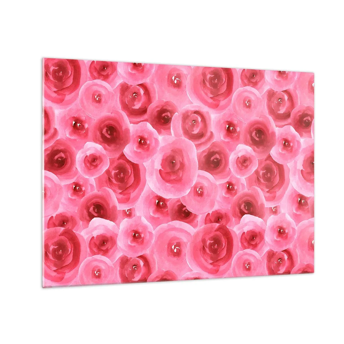 Billede på glas - Akvarel rosemønster i nuancer af rød og lyserød - 70x50cm - Roser under og over - Moderne vægdekoration til stue og soveværelse ARTTOR