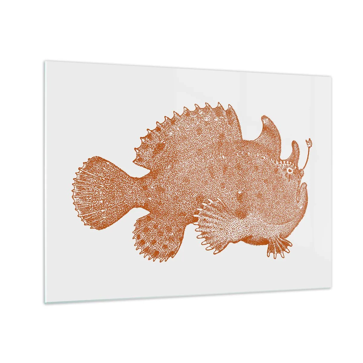 Billede på glas - En rusten tegning af en dybhavsfisk lavet ved hjælp af prikteknikken - 70x50cm - Og dog en fisk - Moderne vægdekoration til stue og soveværelse ARTTOR