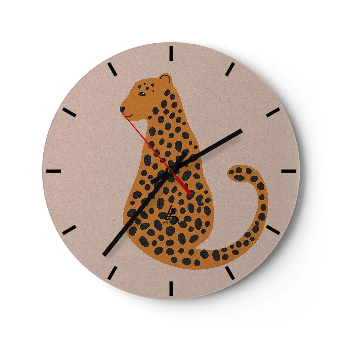 Vægur, Uret - Stiliseret panter på en beige baggrund - 30x30cm - Leopardprint er et moderigtigt mønster - Moderne vægdekoration til stue, køkken og soveværelse ARTTOR