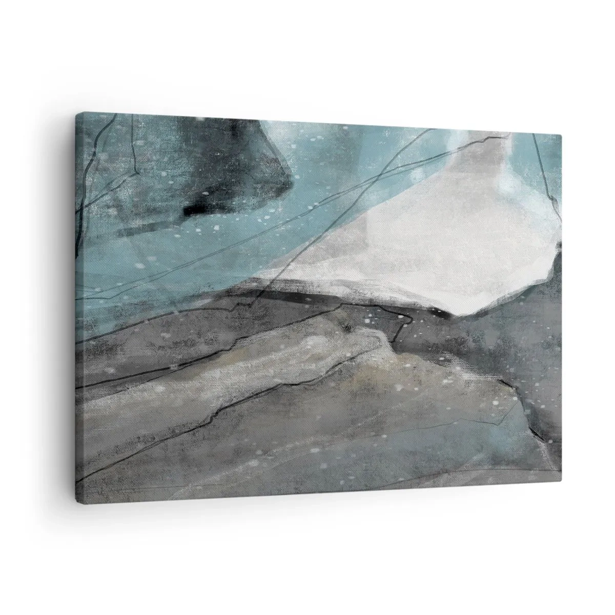 Lærredstryk - Billede på lærred - Abstrakt komposition i nuancer af grå og blå - 70x50cm - Abstraktion: klipper og is - Moderne vægdekoration til stue og soveværelse ARTTOR