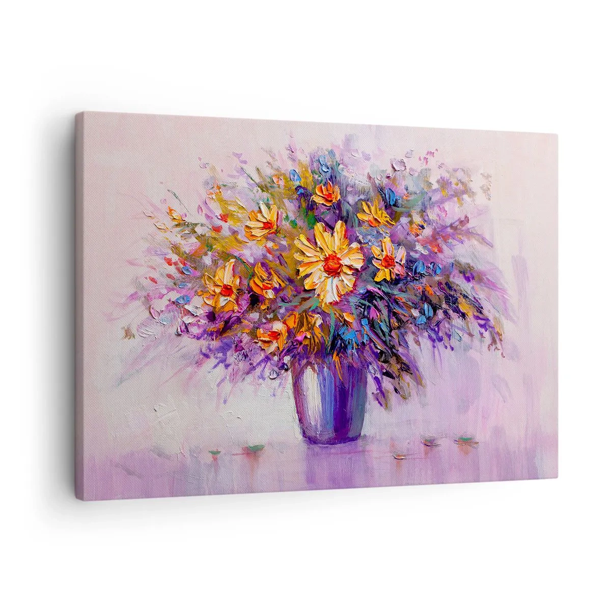 Lærredstryk - Billede på lærred - En buket blomster i en vase på en pastelfarvet baggrund - 70x50cm - Dufter sødt, ser sødt ud - Moderne vægdekoration til stue og soveværelse ARTTOR