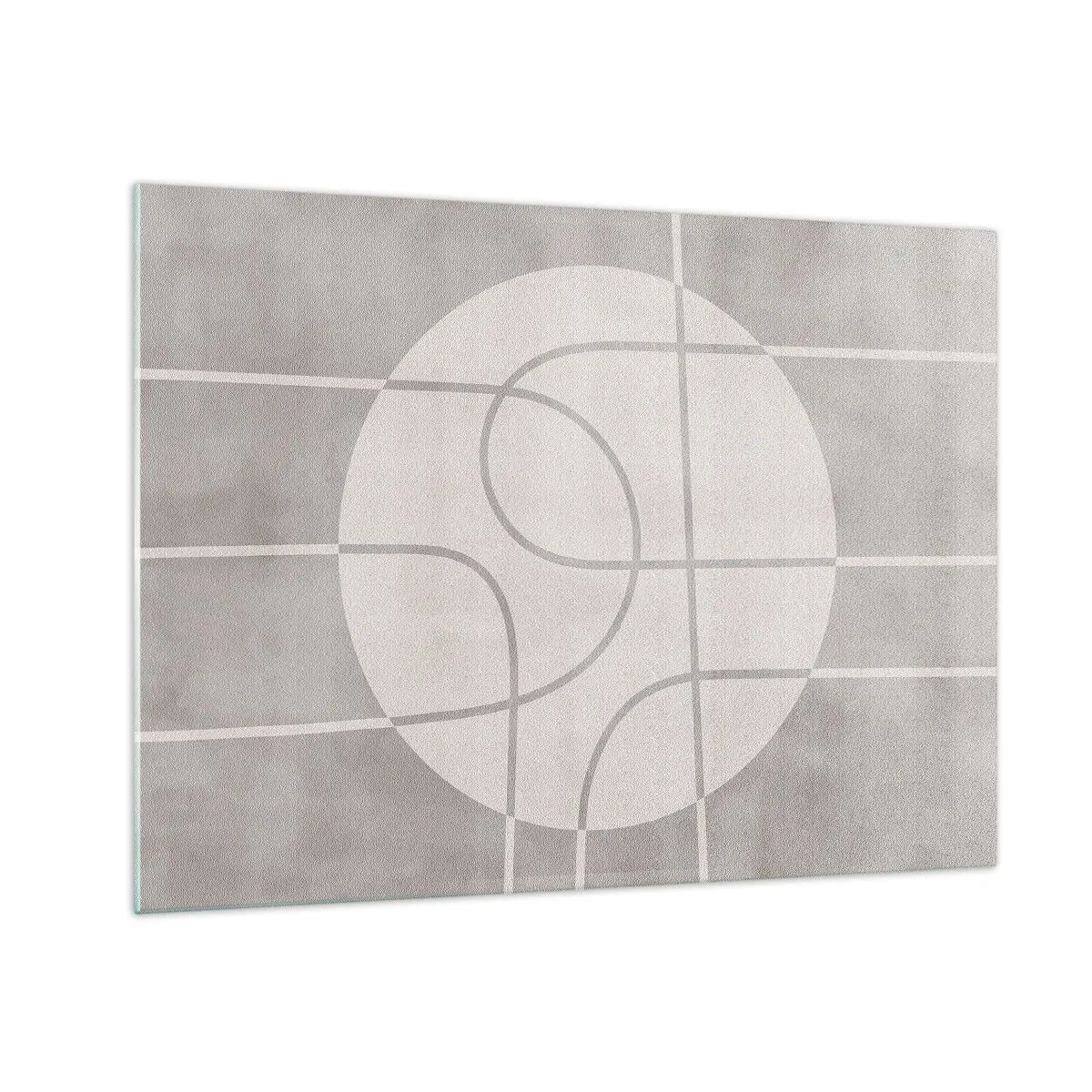 Billede på glas - Beige linjer og cirkler skaber en geometrisk komposition - 70x50cm - Cirkulær og lige frem - Moderne vægdekoration til stue og soveværelse ARTTOR