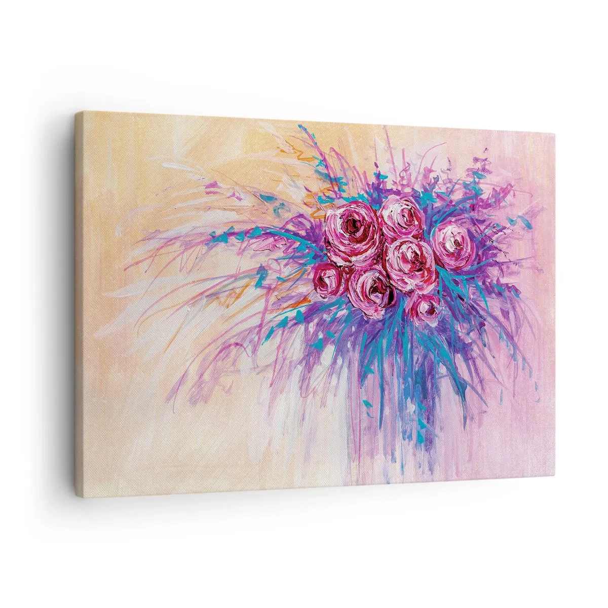 Lærredstryk - Billede på lærred - En buket roser i pastelfarver - 70x50cm - Rose springvand - Moderne vægdekoration til stue og soveværelse ARTTOR