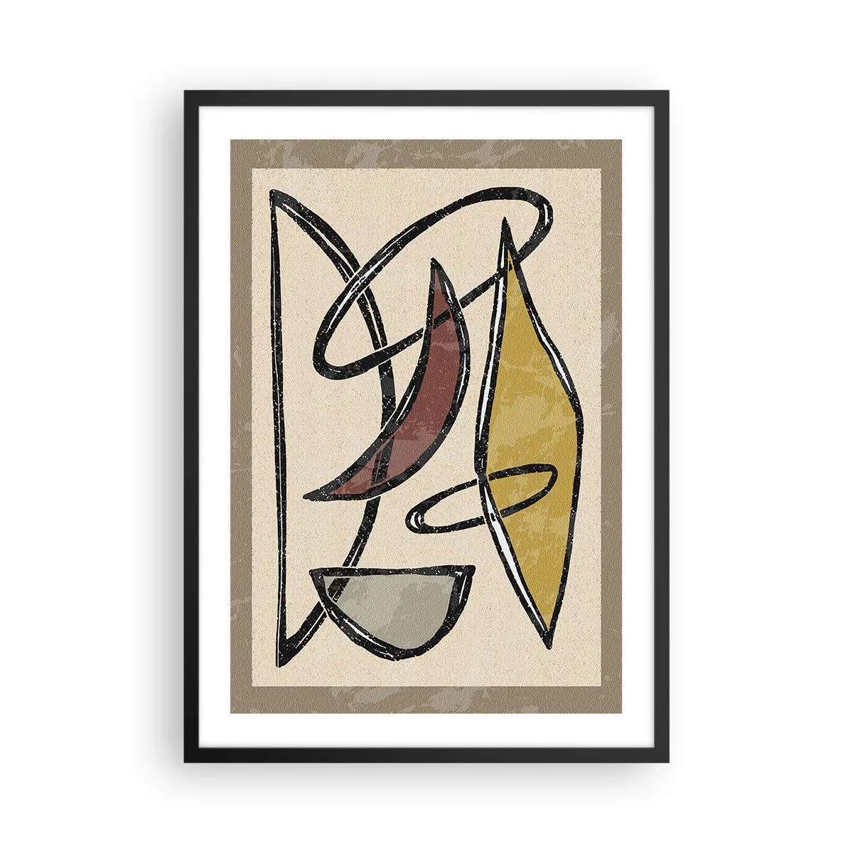 Plakat i sort ramme - Geometrisk abstraktion i beige og brune nuancer - 50x70cm - Vertikaler og niveauer - Moderne vægdekoration til stue og soveværelse ARTTOR