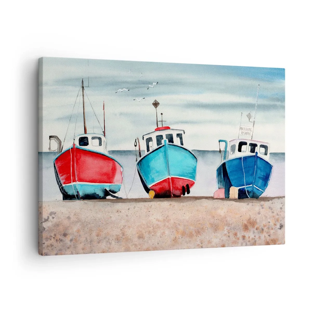 Lærredstryk - Billede på lærred - Farverige fiskerbåde på kysten i et havlandskab - 70x50cm - Klar til at fange - Moderne vægdekoration til stue og soveværelse ARTTOR