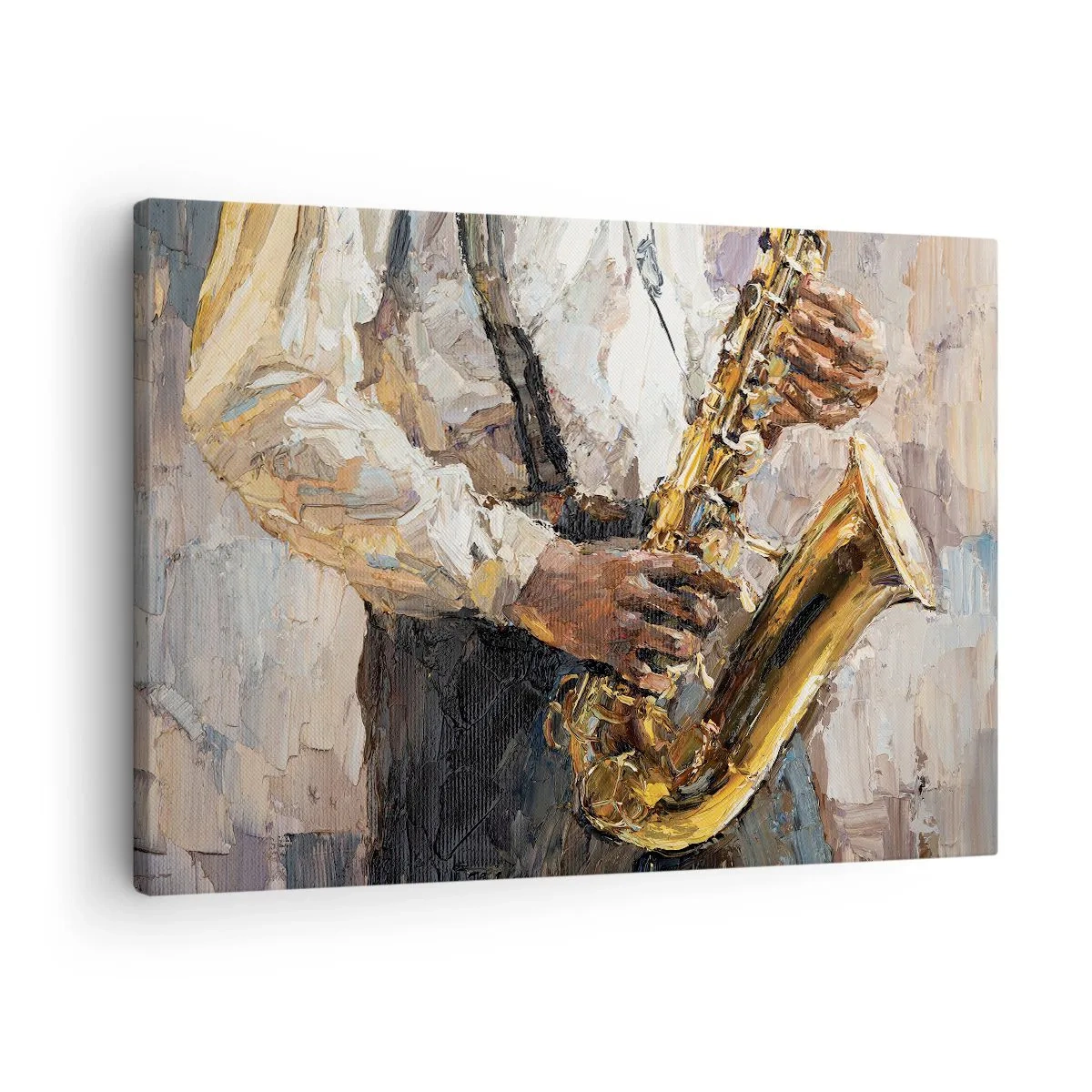 Lærredstryk - Billede på lærred - En musiker, der spiller saxofon i en kunstnerisk stil - 70x50cm - Tid til at gå solo - Moderne vægdekoration til stue og soveværelse ARTTOR