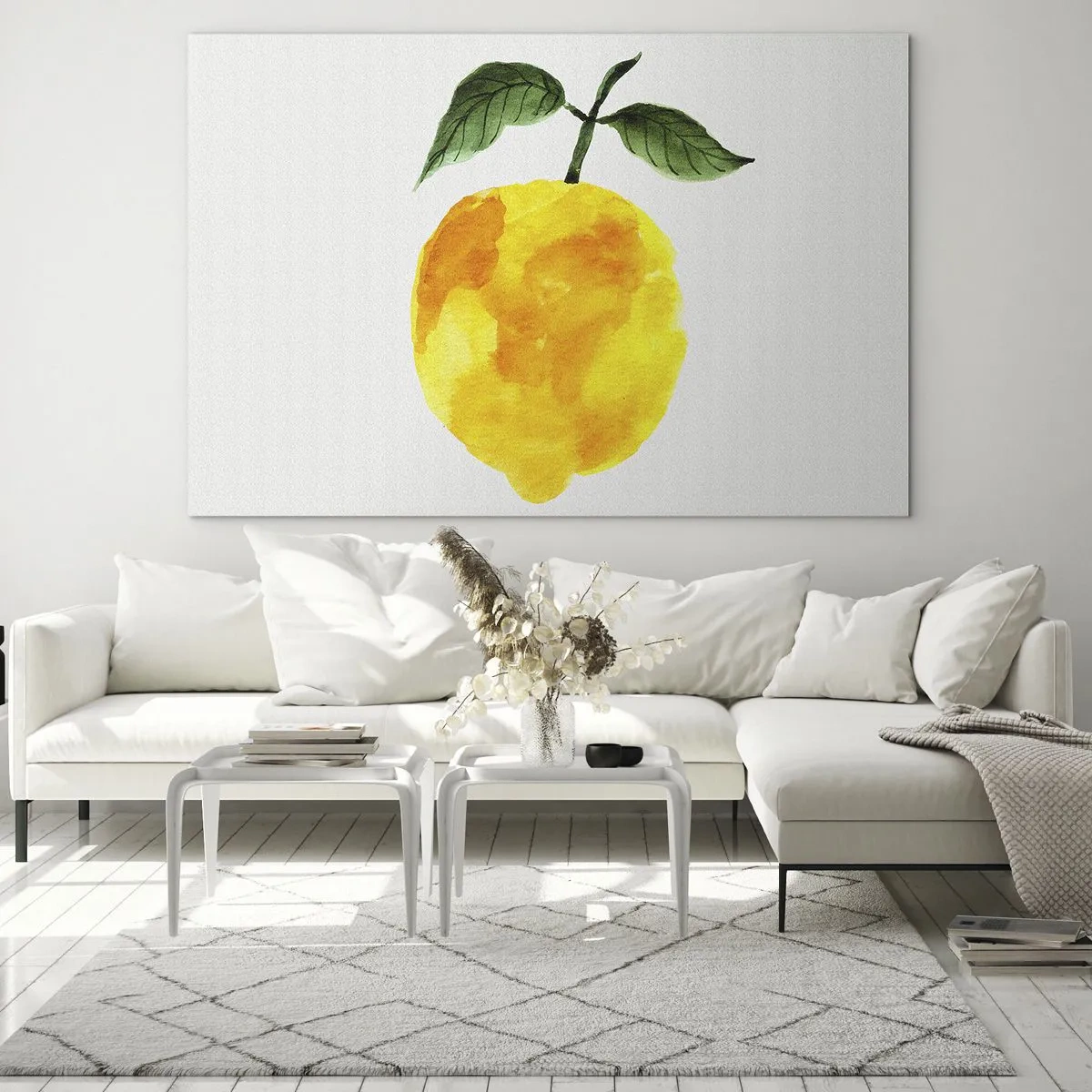 Billede på glas - Akvarel citron med grønne blade - 70x50cm - Hvordan man kender smagen af solen - Moderne vægdekoration til stue og soveværelse ARTTOR