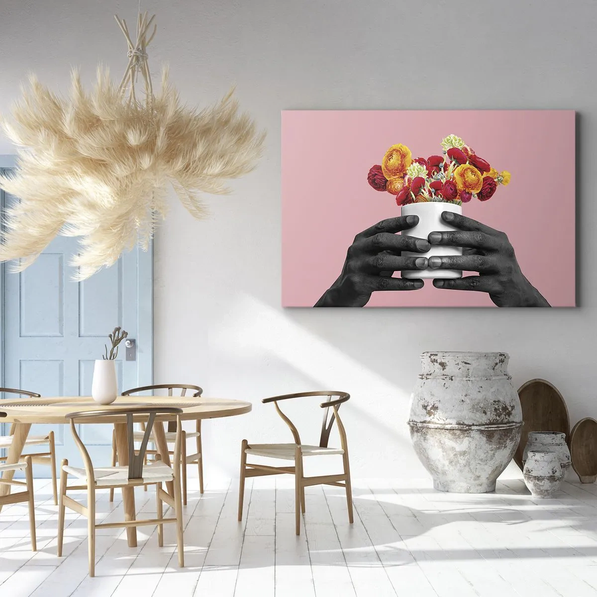 Lærredstryk - Billede på lærred - Hænder, der holder en buket farverige blomster - 70x50cm - Livets apotheose - Moderne vægdekoration til stue og soveværelse ARTTOR