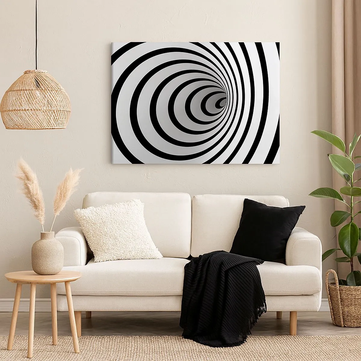 Lærredstryk - Billede på lærred - En sort-hvid spiral, der skaber en hypnotisk effekt - 70x50cm - Kan du heller ikke modstå det? - Moderne vægdekoration til stue og soveværelse ARTTOR