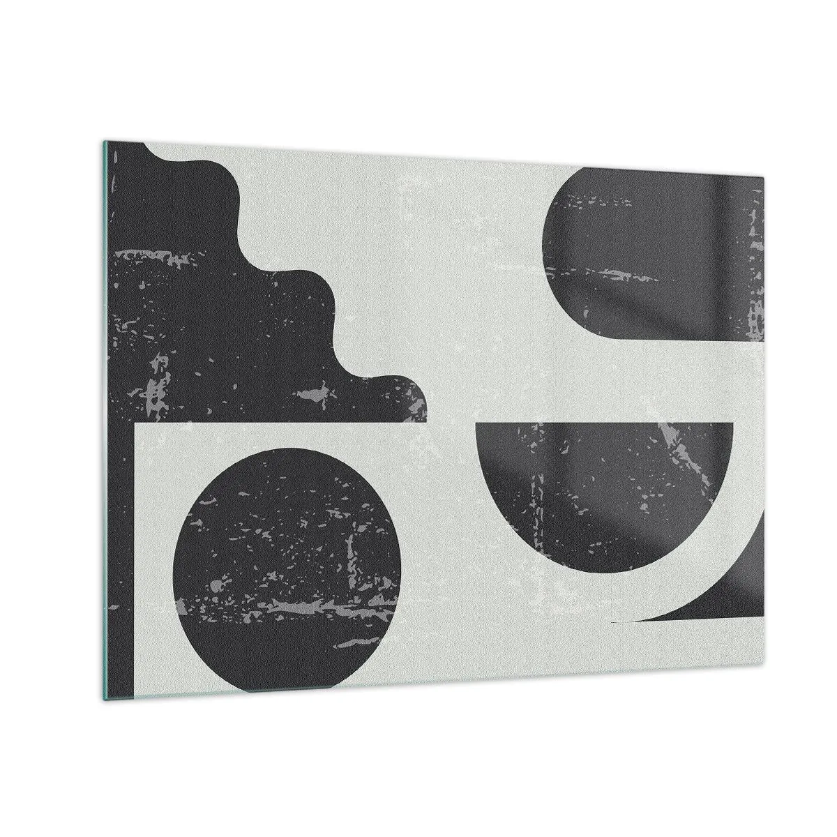 Billede på glas - Abstrakt geometrisk grafik med skrammer - 70x50cm - Komposition over og under - Moderne vægdekoration til stue og soveværelse ARTTOR