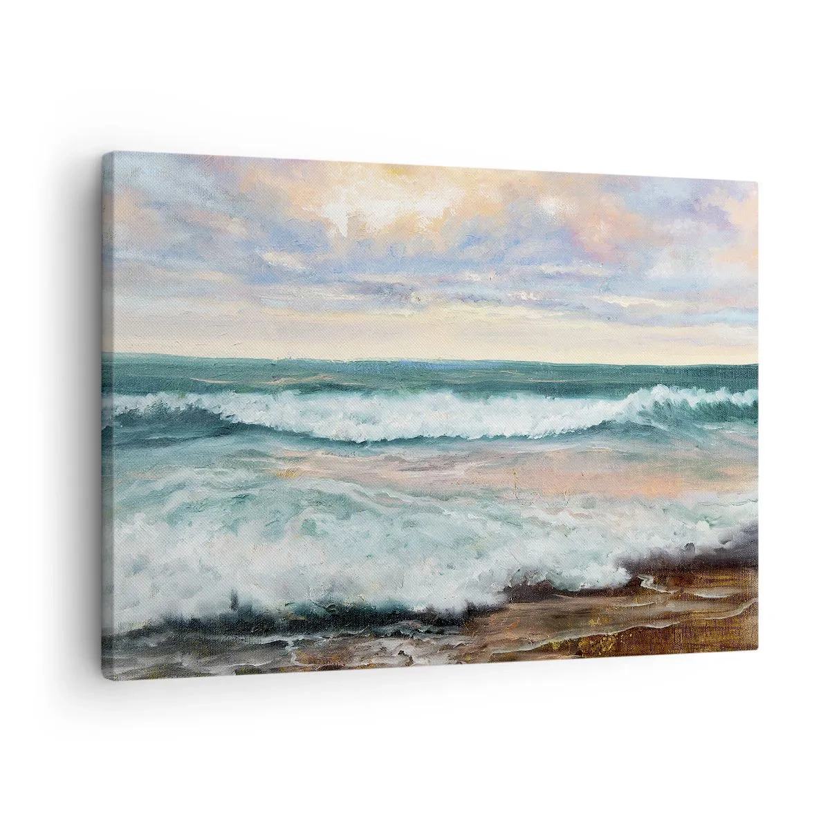 Lærredstryk - Billede på lærred - Havbølger mod en overskyet himmel ved solnedgang - 70x50cm - Her vil du glatte din sjæl - Moderne vægdekoration til stue og soveværelse ARTTOR