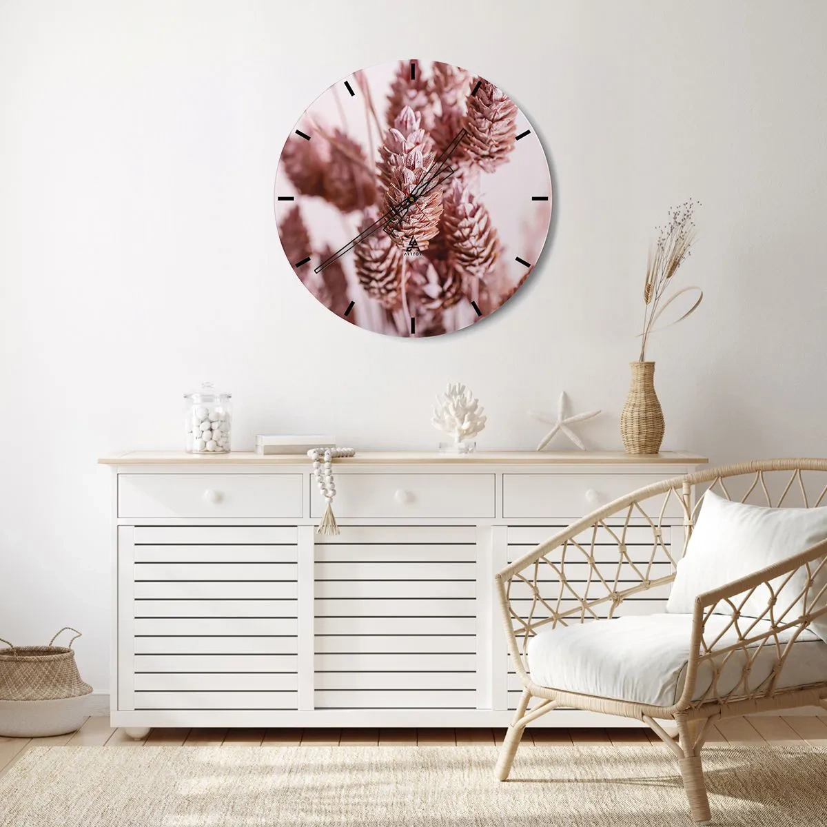 Vægur, Uret - Et nærbillede af pastelrosa pigge - 30x30cm - Tilsyneladende ubemærket - Moderne vægdekoration til stue, køkken og soveværelse ARTTOR