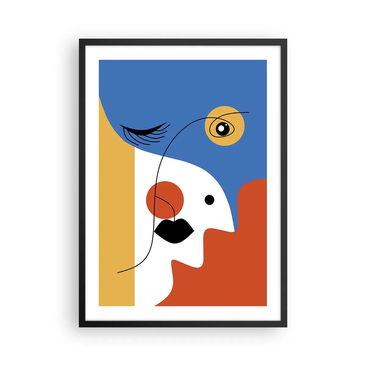 Plakat i sort ramme - Et kubistisk portræt i stærke farver - 50x70cm - Dekonstrueret portræt - Moderne vægdekoration til stue og soveværelse ARTTOR