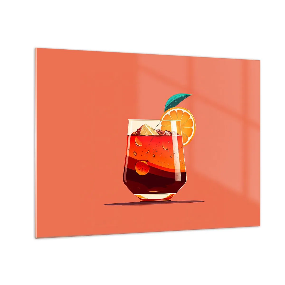 Billede på glas - En farverig drink med appelsin på en varm ferskenbaggrund - 70x50cm - Sommerens forfriskning - Moderne vægdekoration til stue og soveværelse ARTTOR