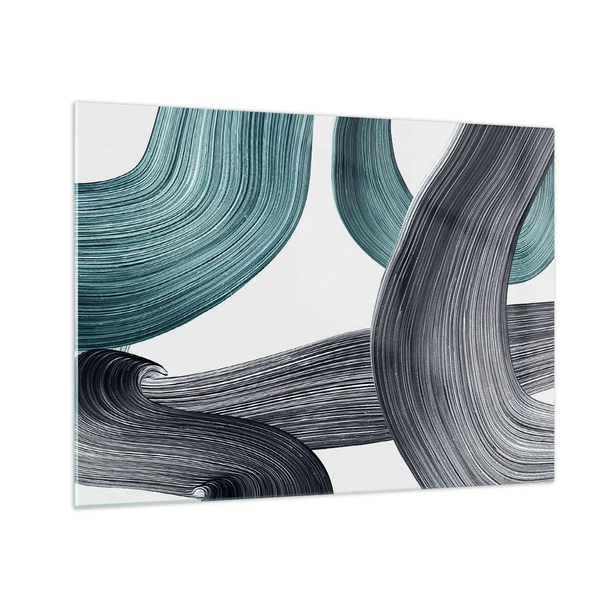 Billede på glas - Dynamiske striber i nuancer af smaragdgrøn og sort på en hvid baggrund - 70x50cm - Smaragdgrønne og sorte stier - Moderne vægdekoration til stue og soveværelse ARTTOR